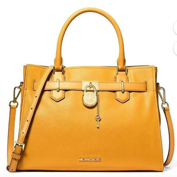Michael Kors Women's Hamilton Medium Top Zip Leather Satchel (Golden Rod)    NWT - Picture 2 of 16